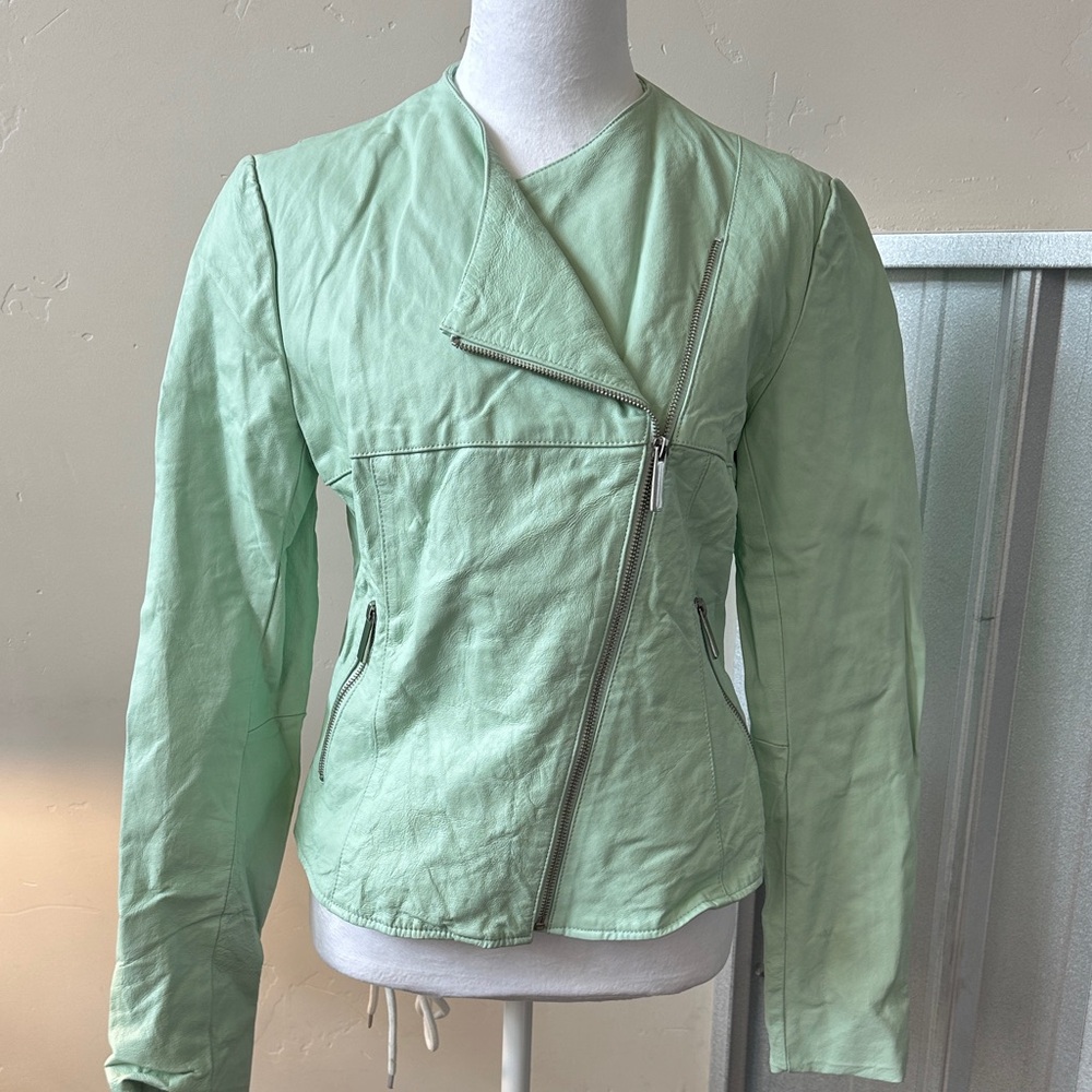 Victoria's Secret Mint Green Asymmetrical Leather Jacket